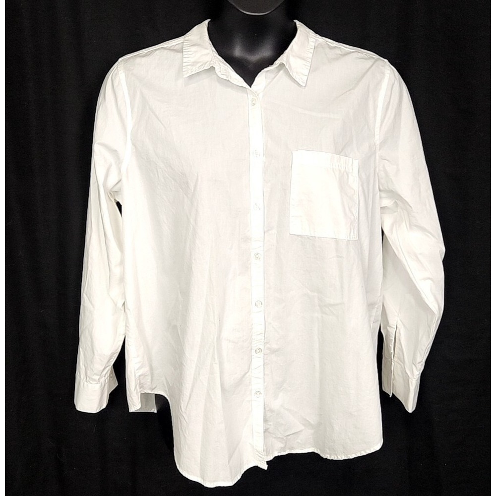 Maurices Top White Button Up Long Sleeve Collared Blouse sz 0X Minimalist Preppy